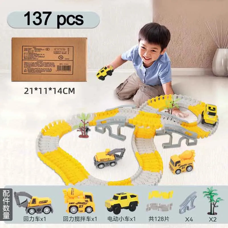 137-467pcs Children Electric Track Toy Car Engineering Car Kids Educational Toys Track Car Train Toys for Children Birthday Gift Bricoltime