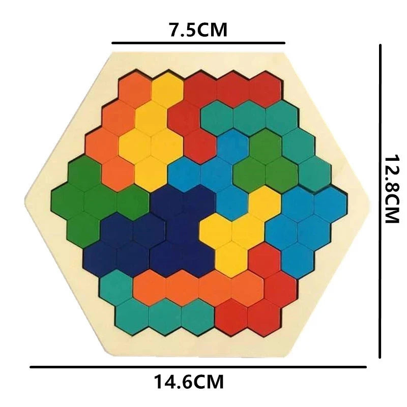 3D Hexagonal Wooden Puzzles Educational Toys For Children Kids Preschool Tangram Board Brain IQ Test Game Montessori Toys Gifts Bricoltime