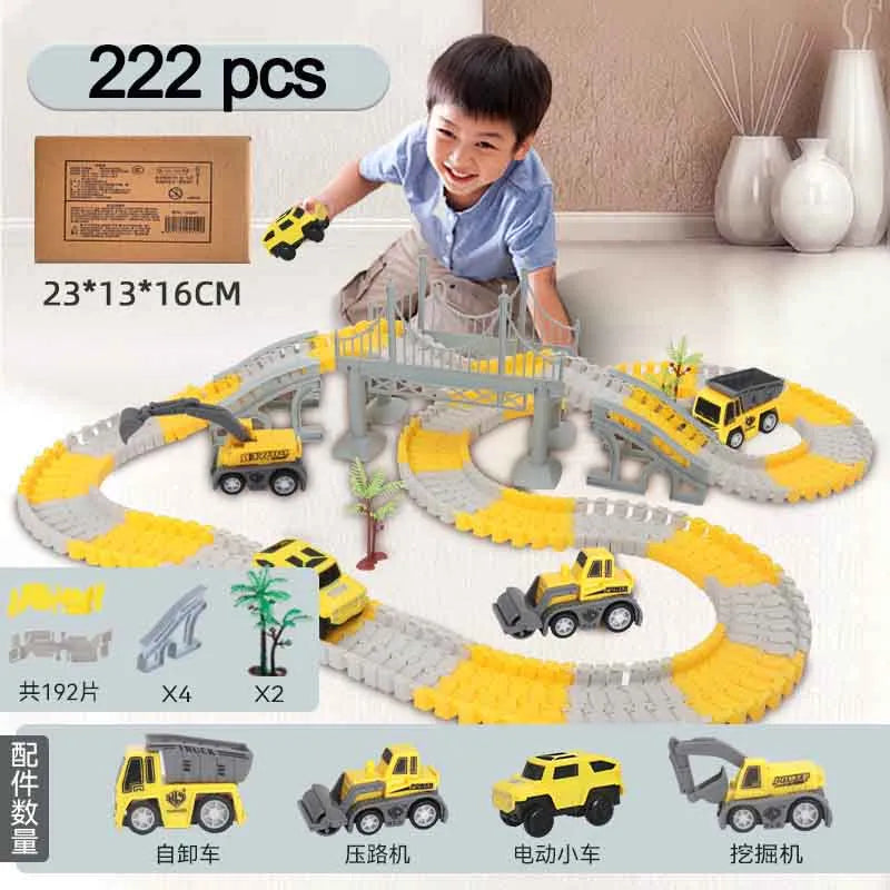 137-467pcs Children Electric Track Toy Car Engineering Car Kids Educational Toys Track Car Train Toys for Children Birthday Gift Bricoltime